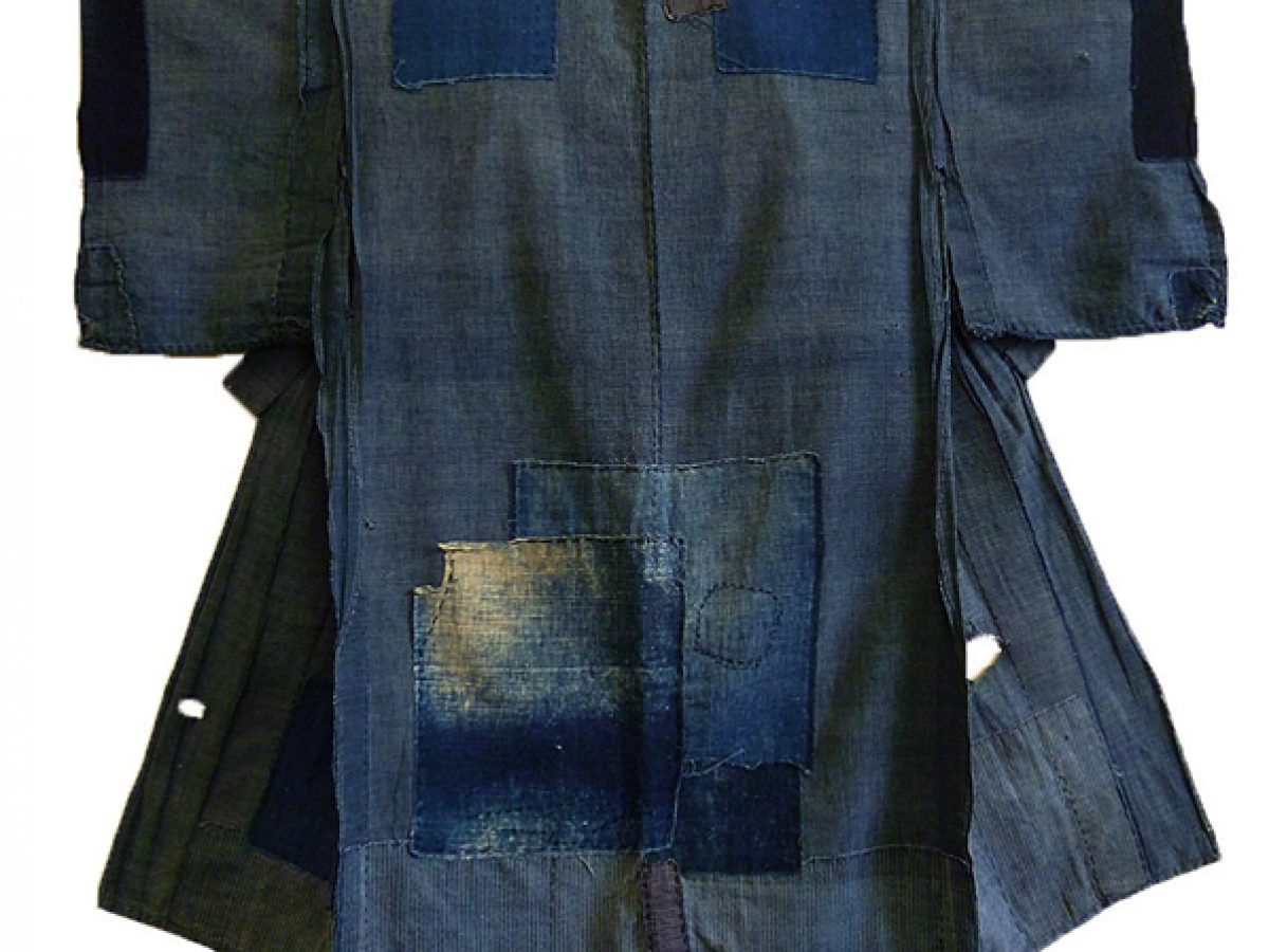 Blue patchwork denim coat size XL, Boro long jacket from recycled jeans  patches
