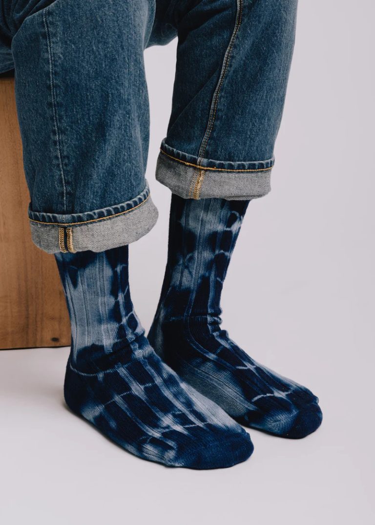 Natural Indigo-Dyed Cashmere Crew Socks