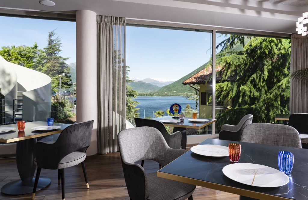 A view from the property's La Musa restaurant shows clean and simple design and amazing views of the lake