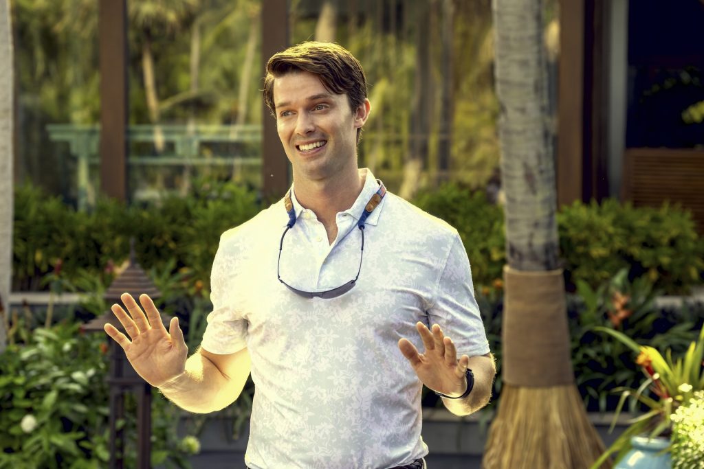 Patrick Schwarzenegger in season three of The White Lotus, gesturing